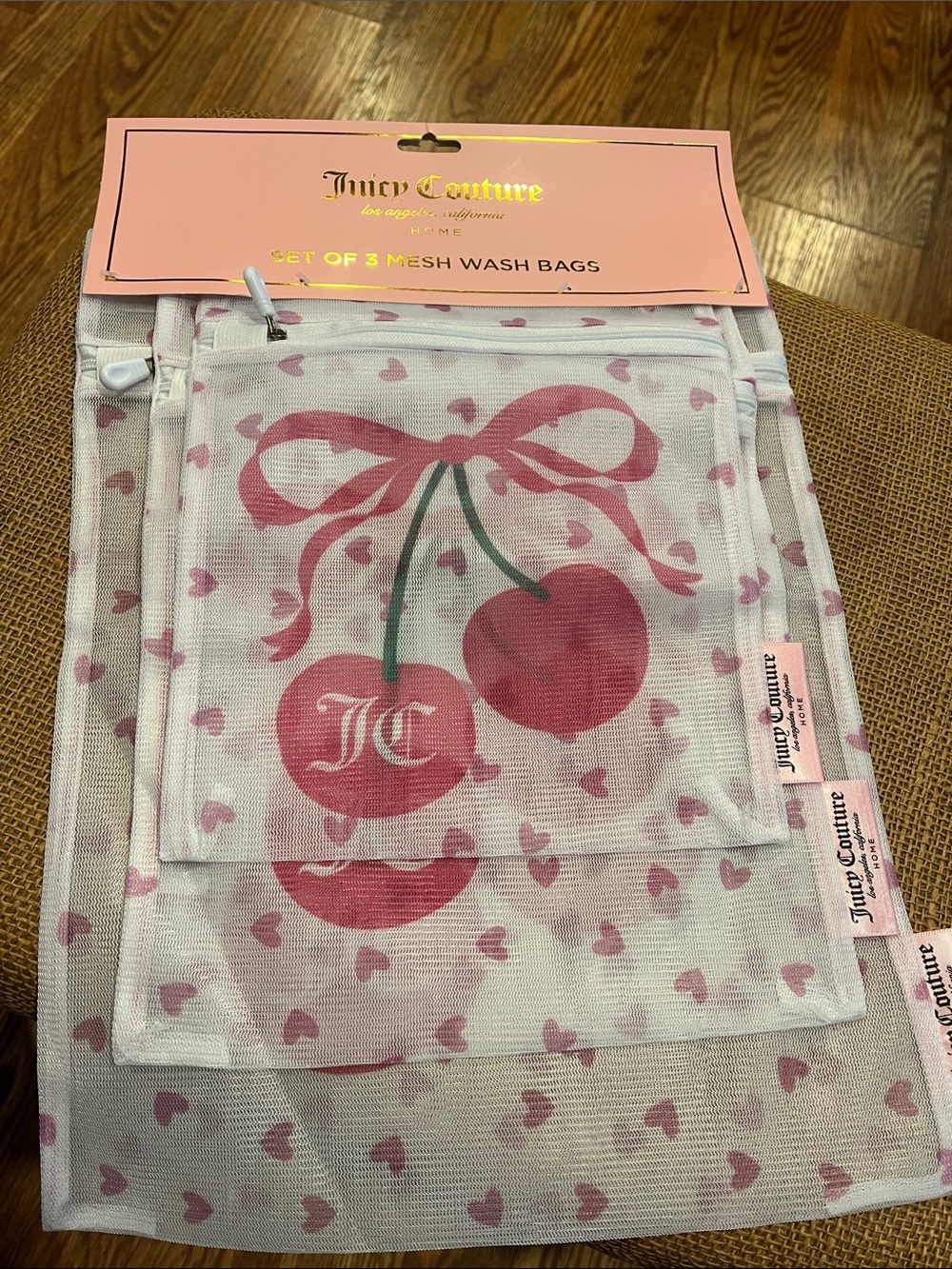 Juicy Couture Pink Cherry Mesh Wash Bags Set of 3